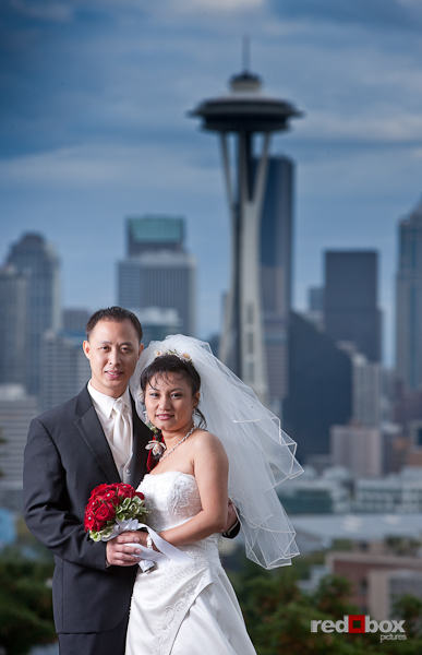 San & Caroline wanted to go to Kerry Park on Queen Anne for a few shots with the city as a background. (Photo By Scott Eklund/Red Box Pictures)
