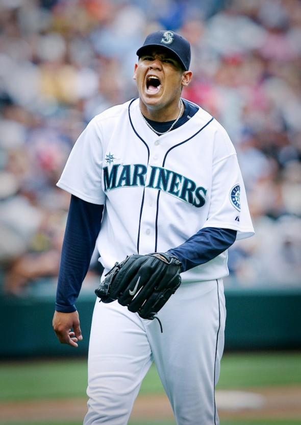 2010 Nominee Seattle Mariners pitcher Felix Hernandez reacts after the final out in the inning against the Boston Red Sox at Safeco Field. (Dan DeLong/Seattle Post-Intelligencer)
