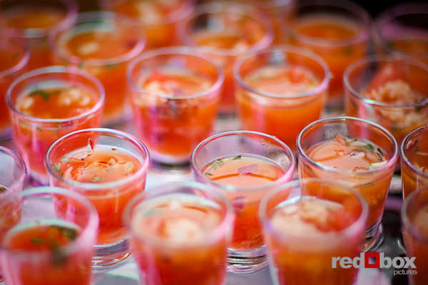 Shots of ceviche served by A Grand Affaire Catering during "RE-New", a Winter Open House and Complimentary Tasting, at Georgetown Studios in Seattle. (Photo by Red Box Pictures)