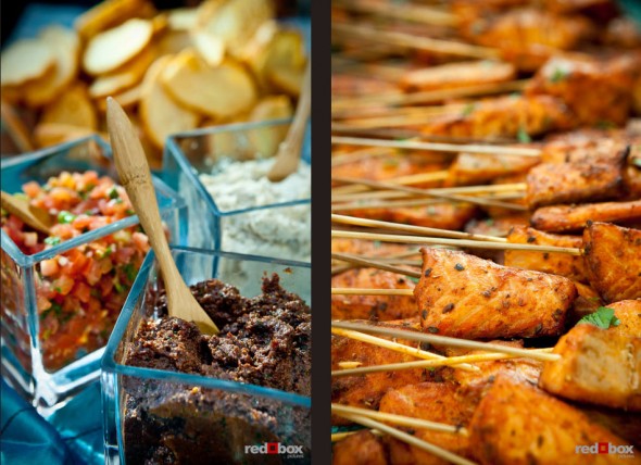 Appetizers including salmon skewers are served at the Foodz Catering open house (Photo by Red Box Pictures)