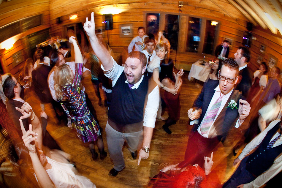 Steve and Karen dance and celebrate with their friends during the reception at Emerald Lake Lodge in Yoho National Park, Canada. (Photo by Andy Rogers/Red Box Pictures)