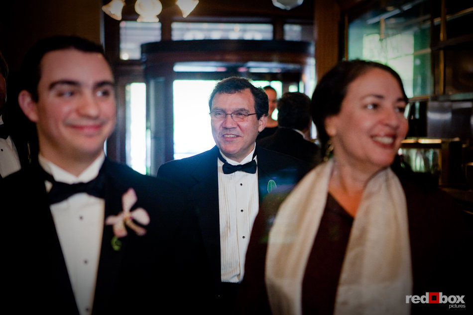 Kris waits for the start of his wedding ceremony at the Lake Union Cafe with his father and officiant in Seattle. (Photo by Rob Sumner/Red Box Pictures)