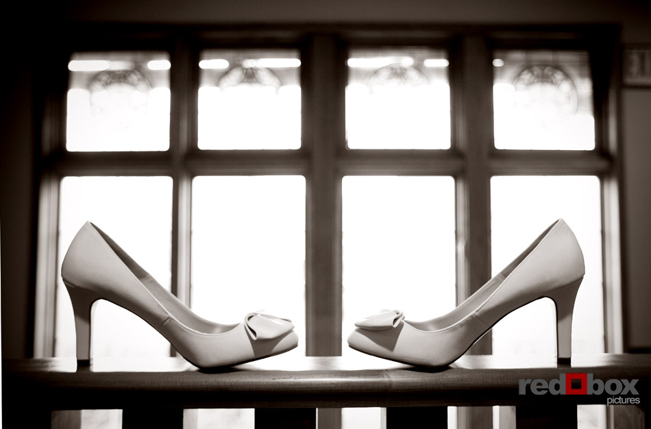 The bride's shoes at the Bacon Mansion in Seattle. Wedding Photography By Scott Eklund/Red Box Pictures