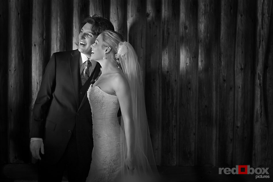 The bride & groom inside the cabin at their Kitsap Memorial State Park wedding in Poulsbo, WA. Red Box Pictures - Seattle Wedding Photographers - Scott Eklund