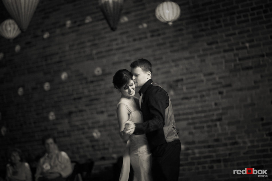 Niki and Shawn dance during their wedding at the Georgetown Ballroom in Seattle. (Photo by Dan DeLong/Red Box Pictures)