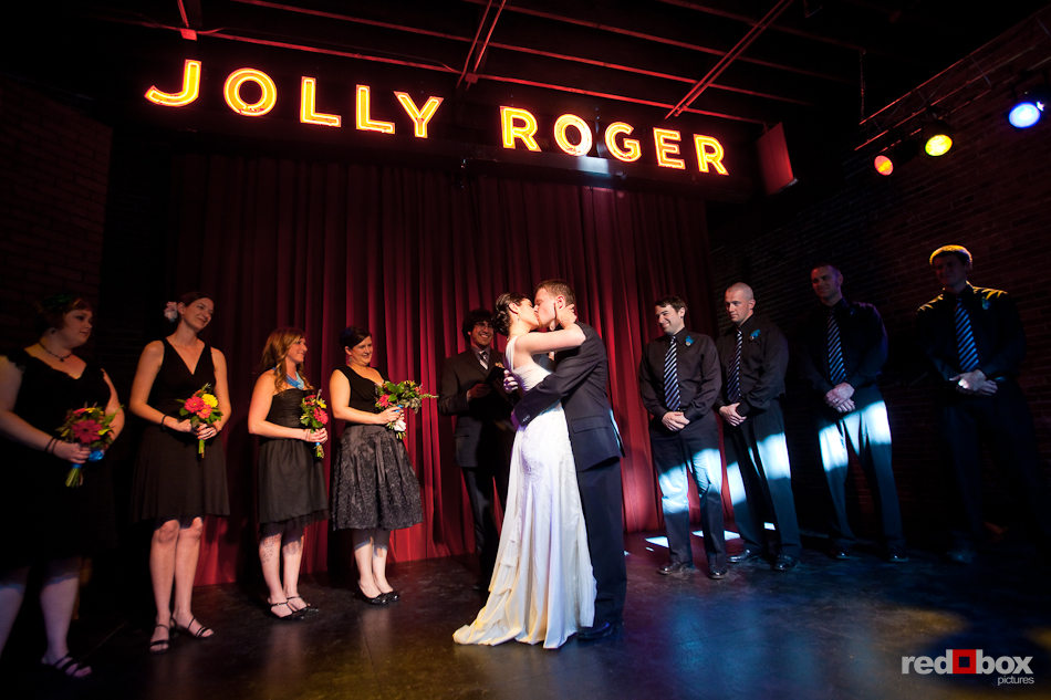Niki and Shawn kiss after being married during their ceremony at the Georgetown Ballroom in Seattle. (Photo by Dan DeLong/Red Box Pictures)