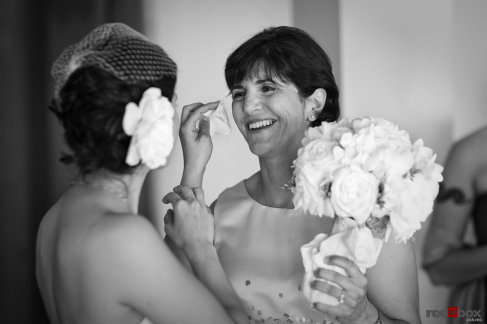 The bride wipes a tear away from her mother before the wedding at Semiahmoo Resort in Blaine, WA. Seattle Wedding Photographer Scott Eklund Red Box Pictures