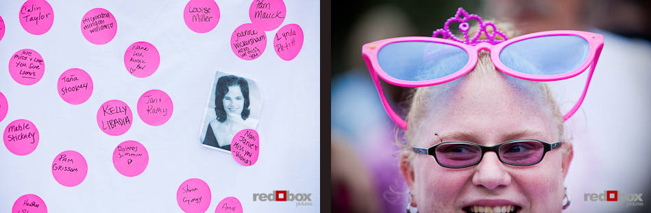 A wall of remembrance and some super-big, super-pink shades at the 2010 Susan G. Komen Race for the Cure in Seattle on June 6, 2010. (Photography by Andy Rogers/Red Box Pictures)