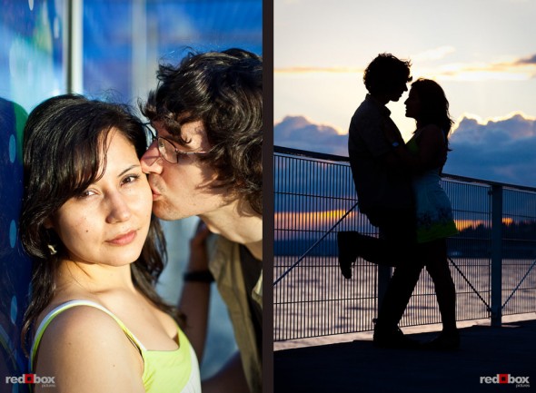 Anghi and Andy at at Seattle Art Museum Sculpture Park and Myrtle Edwards Park in Seattle for their engagement pictures. Photo by Dan DeLong/Red Box Pictures