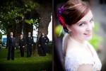 Alex with his groomsmen at a Georgetown neighborhood park, and Maureen during her wedding at the Georgetown Ballroom in Seattle. (Photo by Andy Rogers/Red Box Pictures)