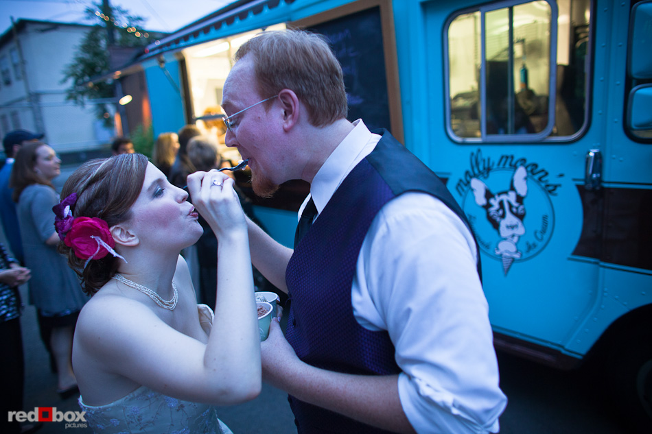 Maureen and Alex taste ice cream from Molly Moon's ice cream truck at the Georgetown Ballroom in Seattle. (Photo by Andy Rogers/Red Box Pictures)