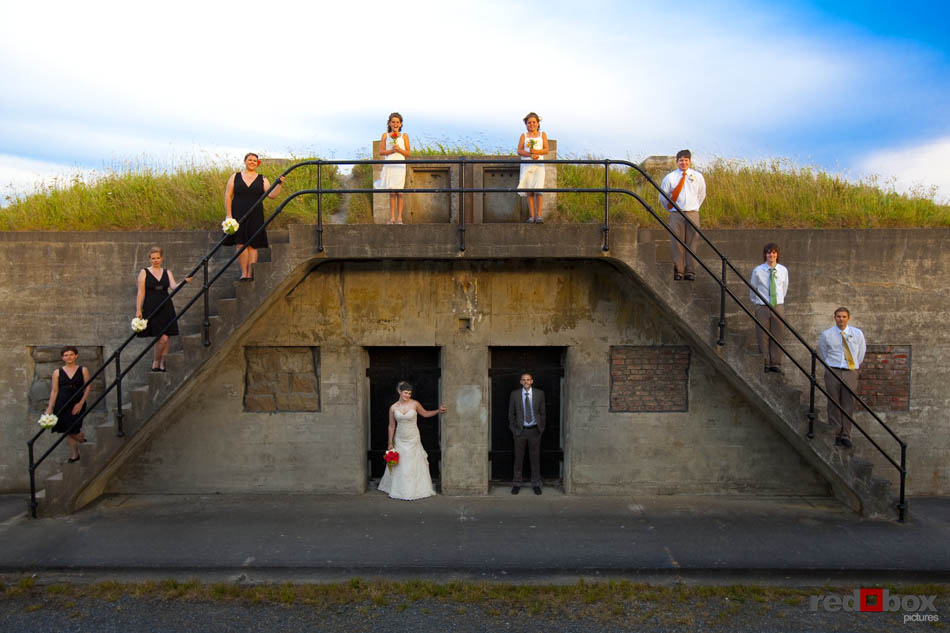 The bridal party at Fort Casey State Park on Whidbey Island, Wash. (Wedding Photography Scott Eklund Red Box Pictures Seattle)