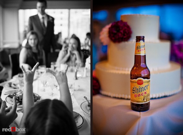 A small guest flashed big "Hook'Em Horns" at the Harbor Club in Seattle.