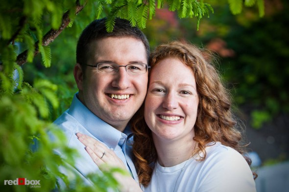 Katherine and Bryan pose for an engagement photo at the Olympic Sculpture Park in Seattle. (Photo by Dan DeLong/Red Box Pictures)