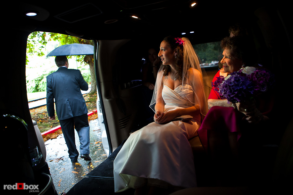Emily waits in a limousine with her grandmother and others for the start of her Volunteer Park wedding in Seattle. (Photo by Andy Rogers/Red Box Pictures)