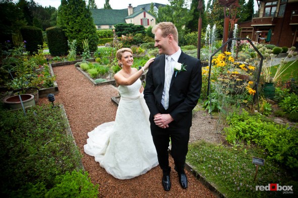 Angi and Mike have their first look on their wedding day at Willows Lodge in Woodinville, WA. (Photo by Dan DeLong/Red Box Pictures)