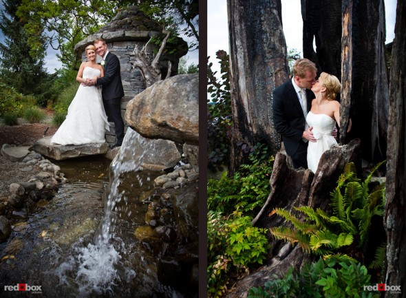 Outdoor portraits of Angi and Mike on the beautiful grounds at Willows Lodge in Woodinville, WA. (Photo by Dan DeLong/Red Box Pictures)