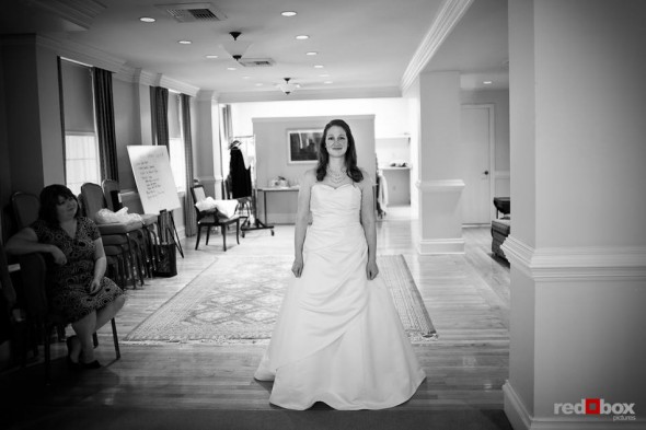 Katherine waits for her wedding ceremony to begin at the Women's University Club in Seattle. (Photo by Dan DeLong/Red Box Pictures)