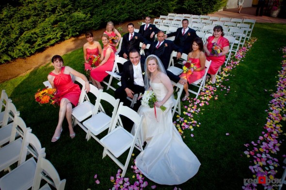 The bride & groom and the bridal party at their wedding at The Hall at Fauntleroy in Seattle, Washington. (Wedding Photography Scott Eklund Red Box Pictures Seattle)