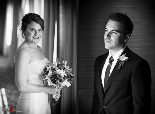 Lisa and Alex in their rooms prior to their wedding at the Edgewater Hotel. (Photo by Andy Rogers/Red Box Pictures)