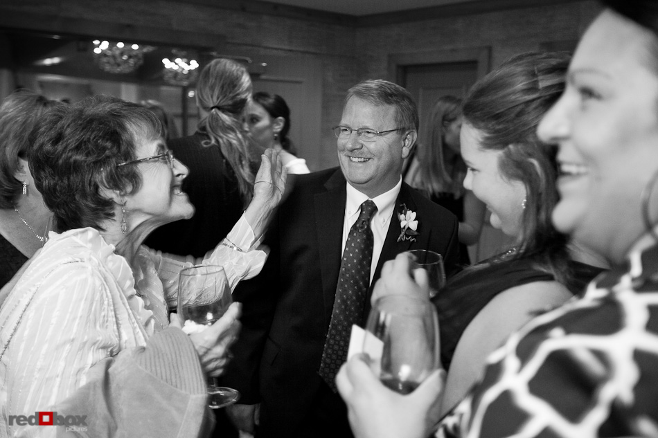 Lisa's father jokes with guests during the wedding reception at the Edgewater Hotel in Seattle (Photo by Andy Rogers/Red Box Pictures)