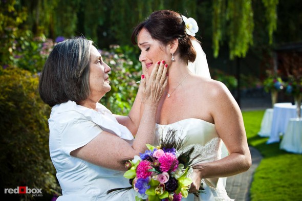 Suzy is comforted by her mother before her wedding with Michael at Kiana Lodge in Poulsbo, WA. (Photo by Dan DeLong/Red Box Pictures)