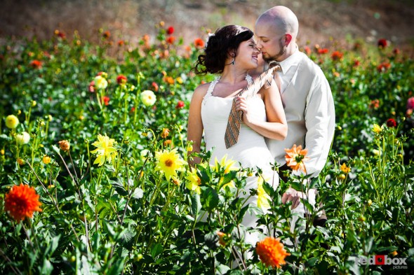 Before their wedding, Liz and Ted are photographed in the gardens at Hidden Meadows in Snohomish, WA. (Photo by Dan DeLong/Red Box Pictures)