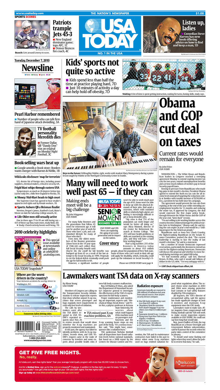 Front Page of USA Today with photo by Rob Sumner/Red Box Pictures