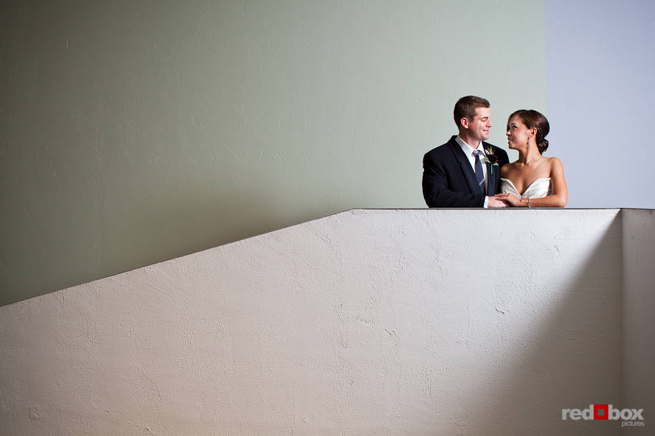 A portrait of bride Nora and groom Neill before their wedding in the Bellevue Art Museum. (Photo by Dan DeLong/Red Box Pictures)