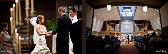 Nora and Neill during their wedding ceremony at the First United Methodist Church in Bellevue, WA.