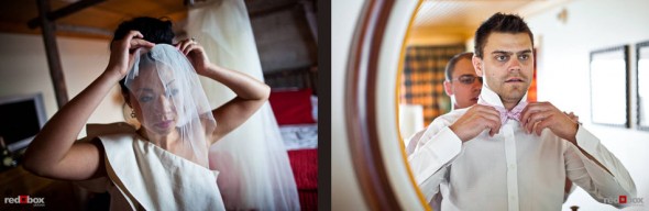 Angie and Jordan get ready in their Edgewater hotel rooms before being married. (Photo by Dan DeLong/Red Box Pictures)