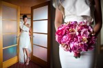 Angie, with her flowers, in her Edgewater hotel room before her Seattle wedding with Jordan. (Photo by Dan DeLong/Red Box Pictures)