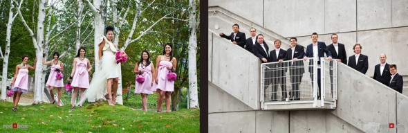 Angie and Jordan pose with with their wedding party at the Olympic Sculpture Park in Seattle. (Photo by Dan DeLong/Red Box Pictures)