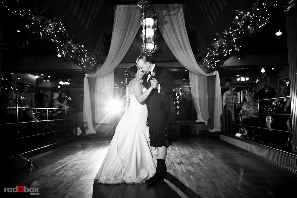 Tara and Brian share their first dance at the Lake Union Cafe in Seattle. (Photo by Dan DeLong/Red Box Pictures)