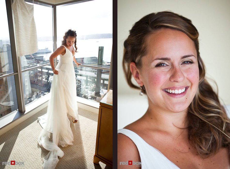 Katie prepares for her wedding reception at the Four Seasons Seattle. (Photo by Dan DeLong/Red Box Pictures)