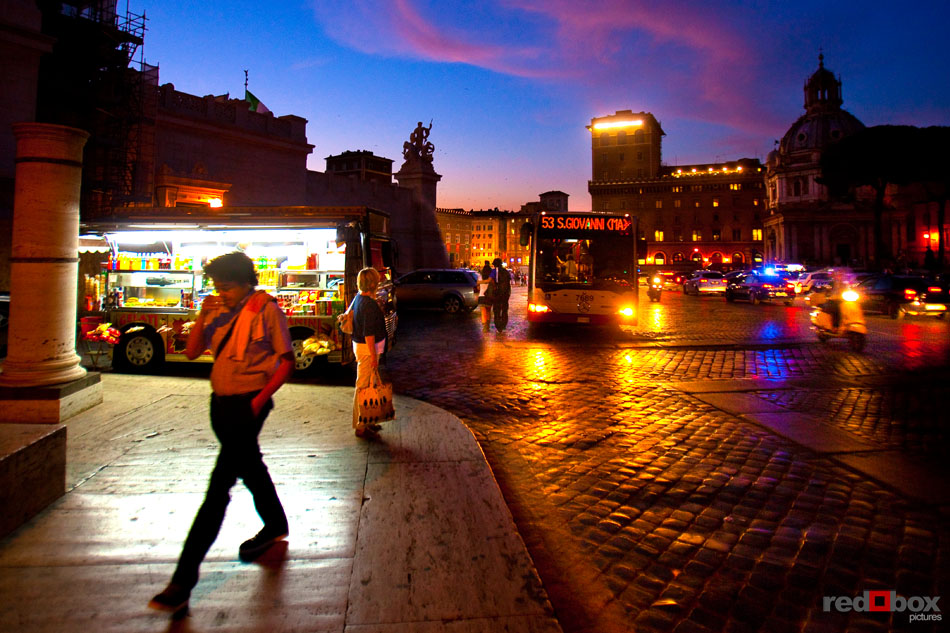 A street scene at dusk near the Colesseum in Rome. (Italy photography by Scott Eklund/Red Box Pictures)