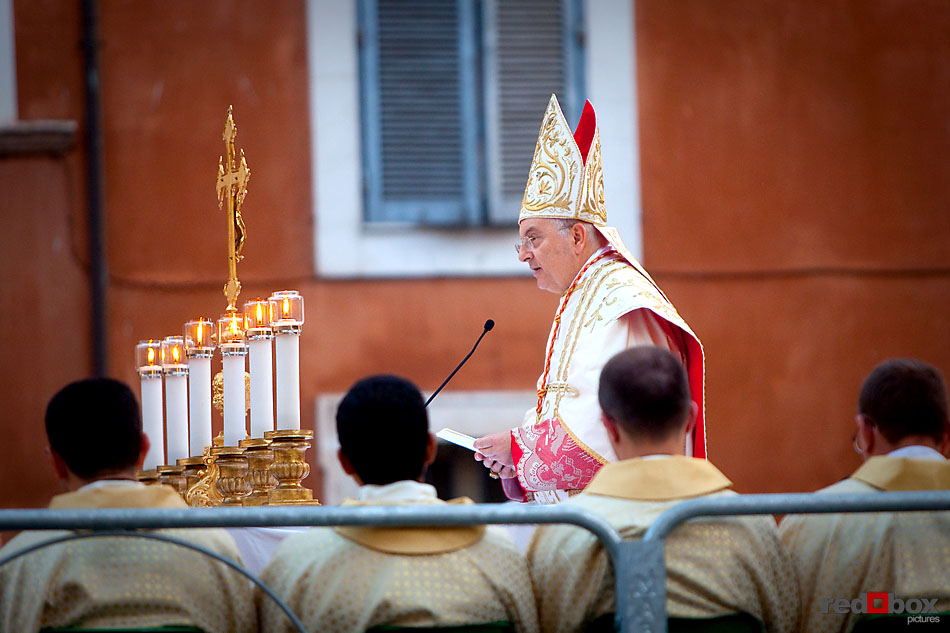 Friday night mass in the middle of a Rome Courtyard. (Italy Photography By Scott Eklund/Red Box Pictures)