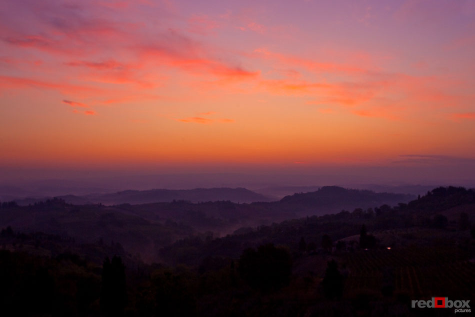 Sunrise from the villa in San Gimignano, Tuscany, Italy. (Italy Photography By Scott Eklund/Red Box Pictures)