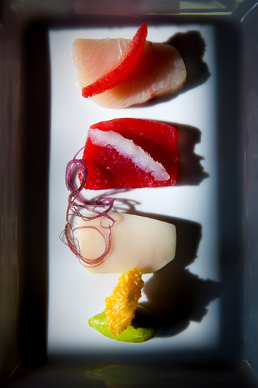 Crudo of Escolar, Yellow Tail & Hamachi with Oyster Mousse