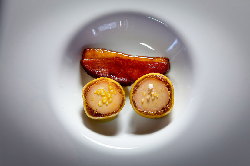 Foie Gras filled Figs with Braised Duck Ham