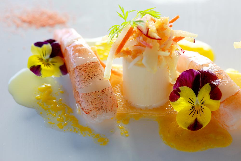 Hearts of palm with shrimp at Canlis Restaurant. (Photographer: Scott Eklund)