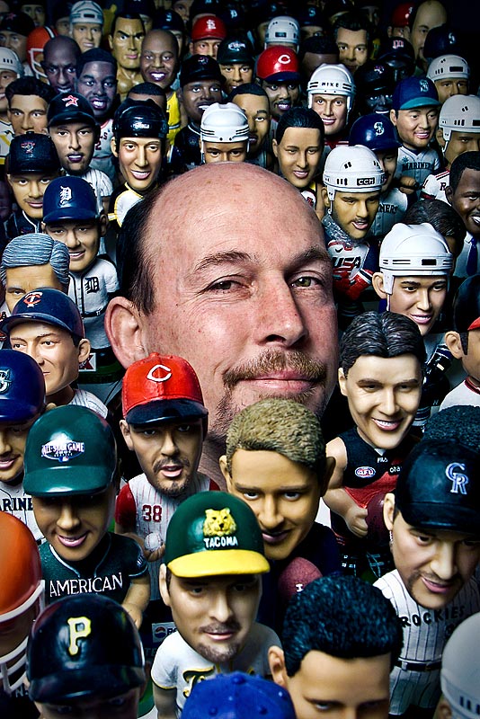 Malcolm Alexander made his first bobblehead doll, a Willie Mays doll in a San Francisco Giants uniform, in 1999 and now sells over 900 varieties to retailers, sports organizations and others worldwide. (Photographer: Andy Rogers)
